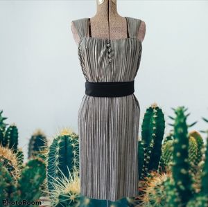 Vintage 80's pleated metallic silver midi dress